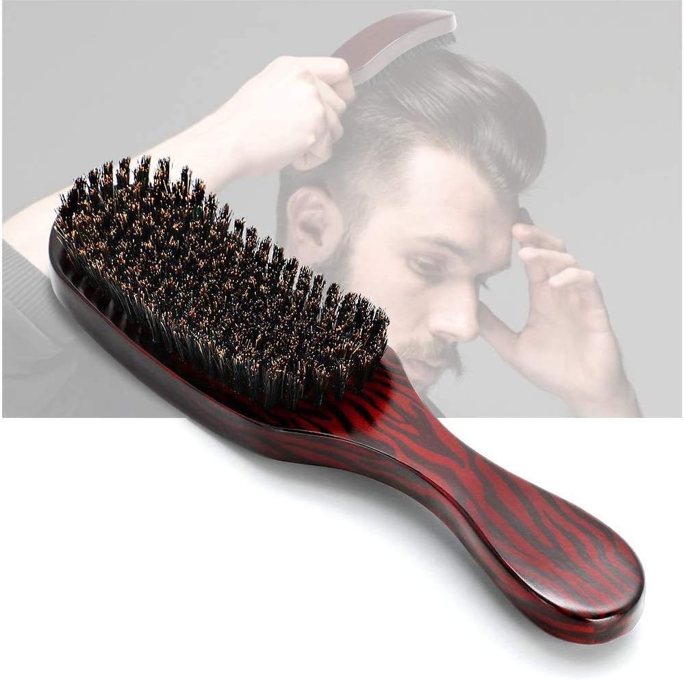 Curved Hair Brush Antistatic Natural Boar Bristle Comb, Hair Brush with Wooden Handle