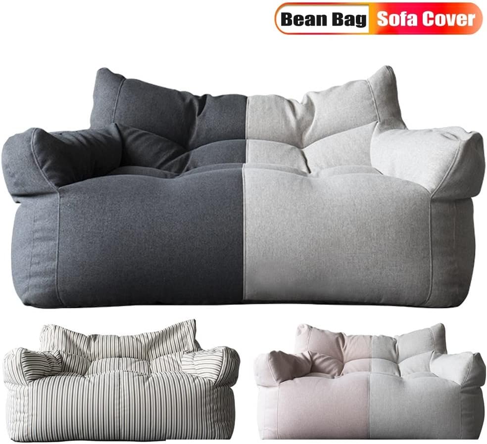 Bean Bag Chair Cotton Linen Bean Bag Cover 2-seat Bean Bag Sofa Cover No Filler Floor Seat Beanbag Couch Pouf Chaise Lounge Recliner Frameless Furniture(Red)