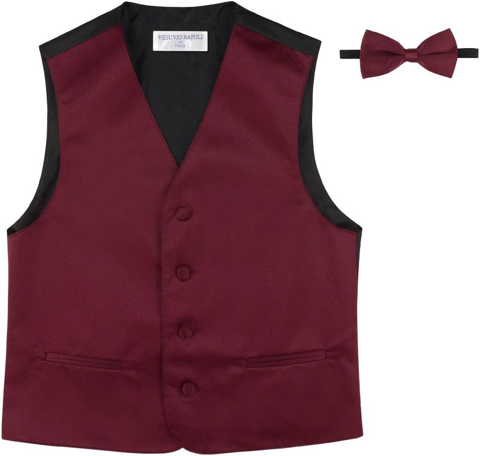 BOY'S Dress Vest & BOW Tie Solid BURGUNDY Color BowTie Set