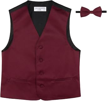 BOYS Dress Vest & BOW Tie Solid BURGUNDY Color BowTie Set