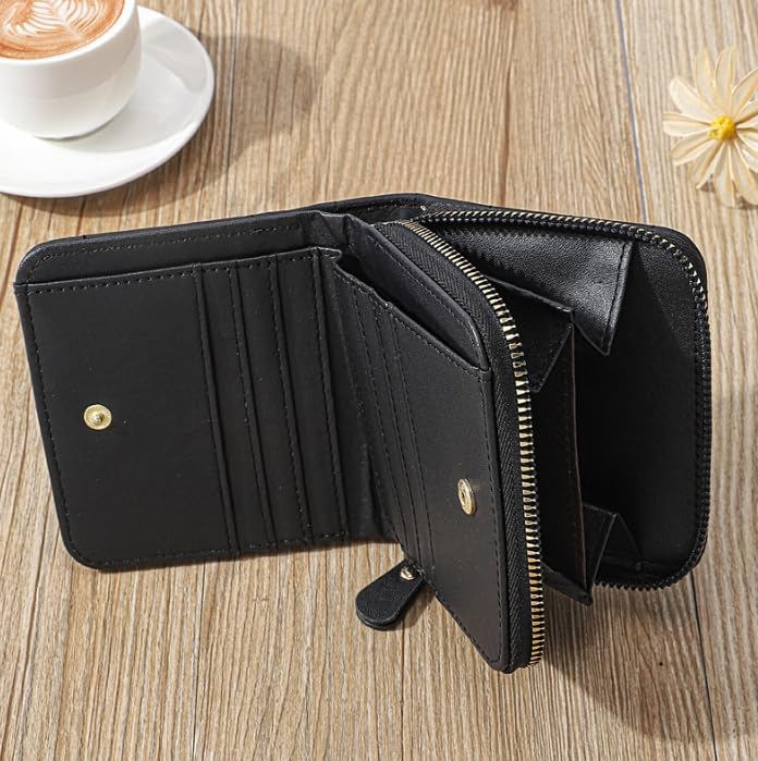 Women's Quilted Leather Small Wallet – Bi-Fold Pocket Card Holder with Zipper for Daily Use4
