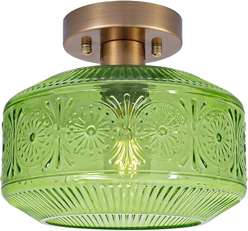 Miniatura 10 de DSMJFU - Lámpara de techo semiempotrada, lámpara de techo pequeña vintage, accesorio de iluminación de pasillo de vidrio grueso, lámpara de montaje