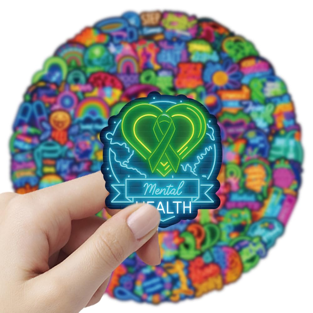120PCS Neon Mental Health Stickers Gifts for Teens Adults, Mental Health Matters Awareness Items Waterproof Vinyl Decals for Laptops Water Bottles Helmet Doctor Reward Stickers Therapist Office Decor