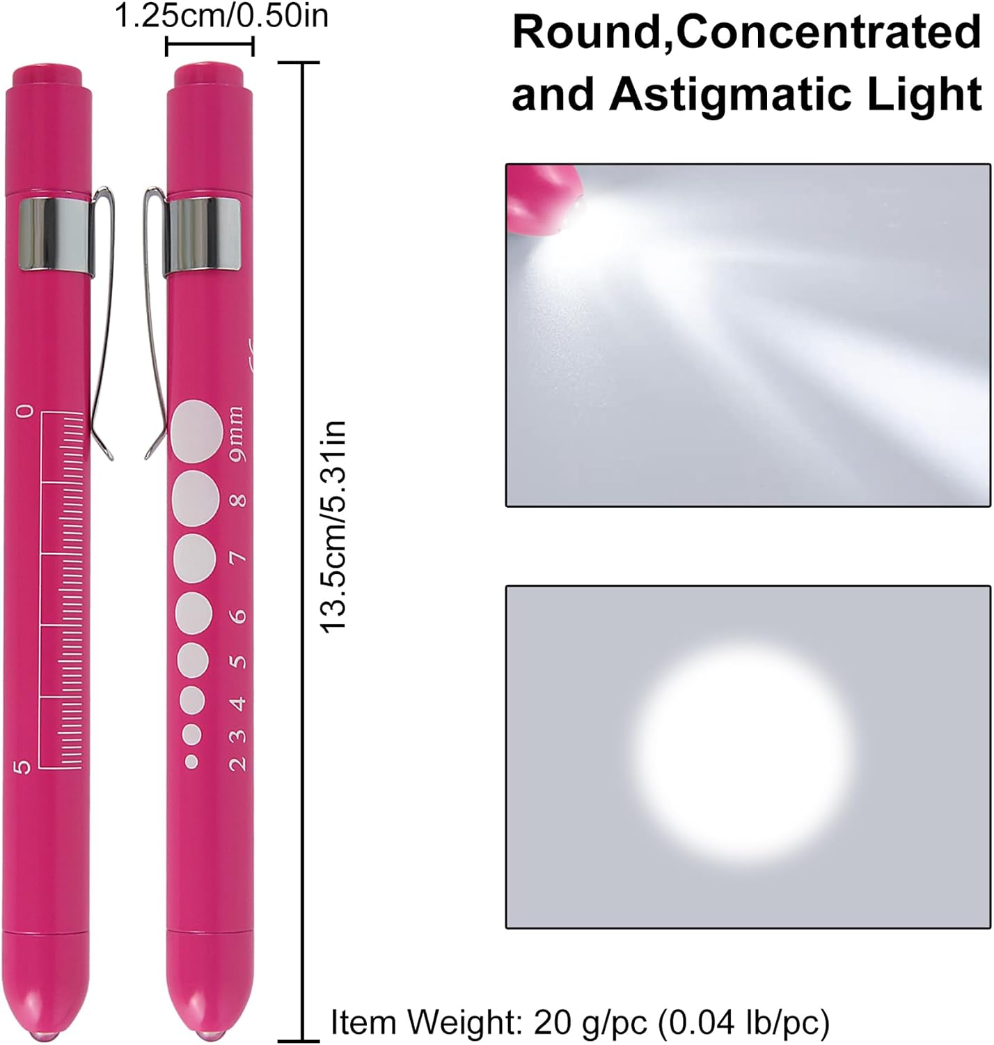 Reusable LED Medical Pen Light with Pupil Gauge & Ruler, 3PCS