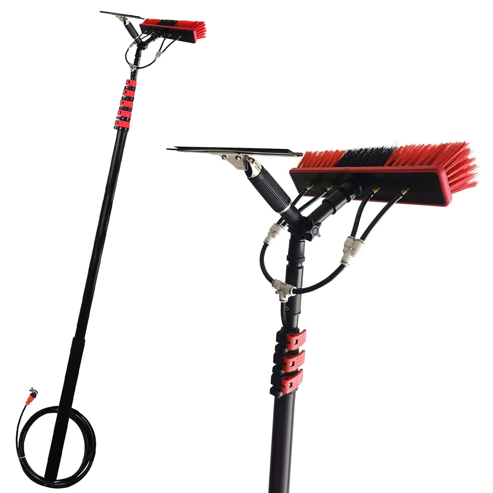 LMMIAOZ Window Cleaning Pole, 12-36FT Water Fed Telescopic Brush with Squeegee, Water/Hose Fed Pole, Cleaning Photovoltaic and Solar Panels,Outdoor Window Cleaner w/ 20M Hose (wi