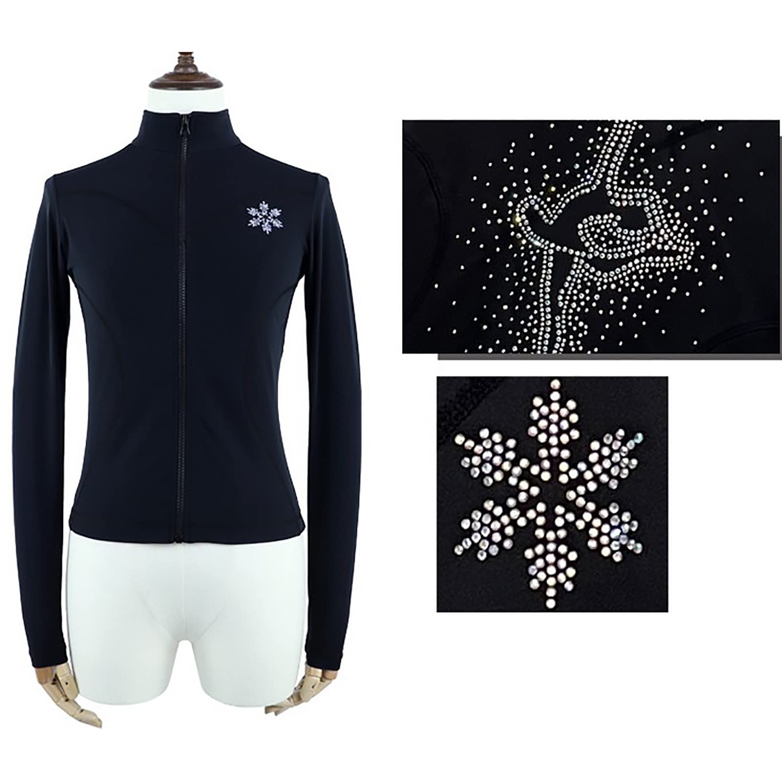Chaqueta de Patinaje Artístico con Pantalones con Diamantes de Imitación Traje Entrenamiento Profesional de Patinaje Artístico para Niños Mujer(Size:Metro,Color:Negro-Grueso)