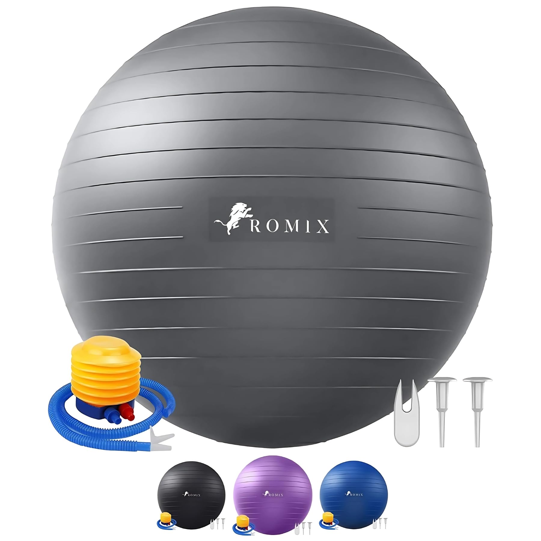 ROMIX Exercise Ball, 55cm 65cm 75cm Anti-burst Extra Thick Birthing Pregnancy Ball with Pump, Fitness Swiss Gym Yoga Balls for Labour Stability Pilates Balance Balls Workout Physical Therapy Home