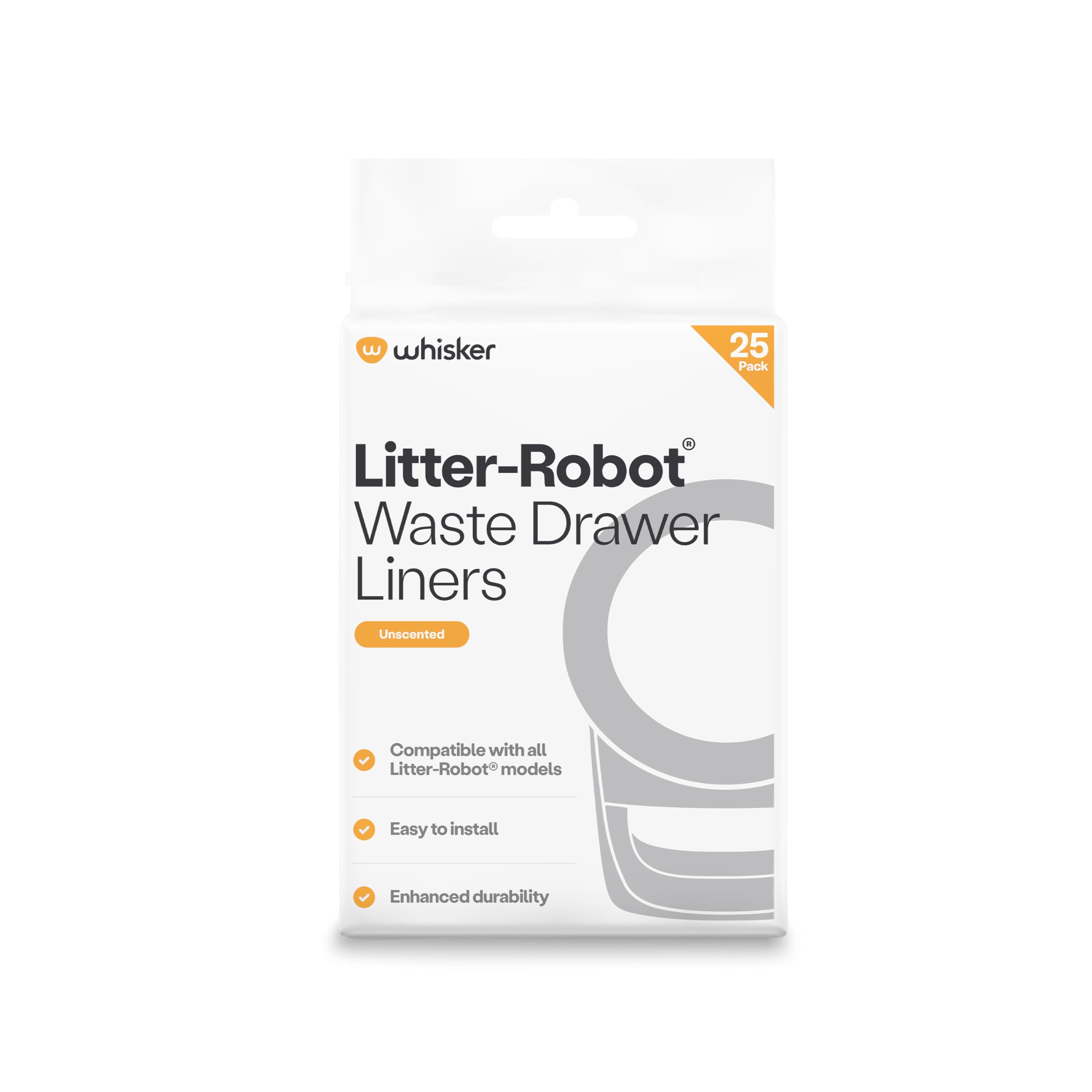 Litter-Robot Waste Drawer Liners by Whisker, 25 Pack - Litter Box Liners, Custom Fit for Litter-Robot, 9-11 Gallons of Capacity, Quick to Install and Easy to Empty