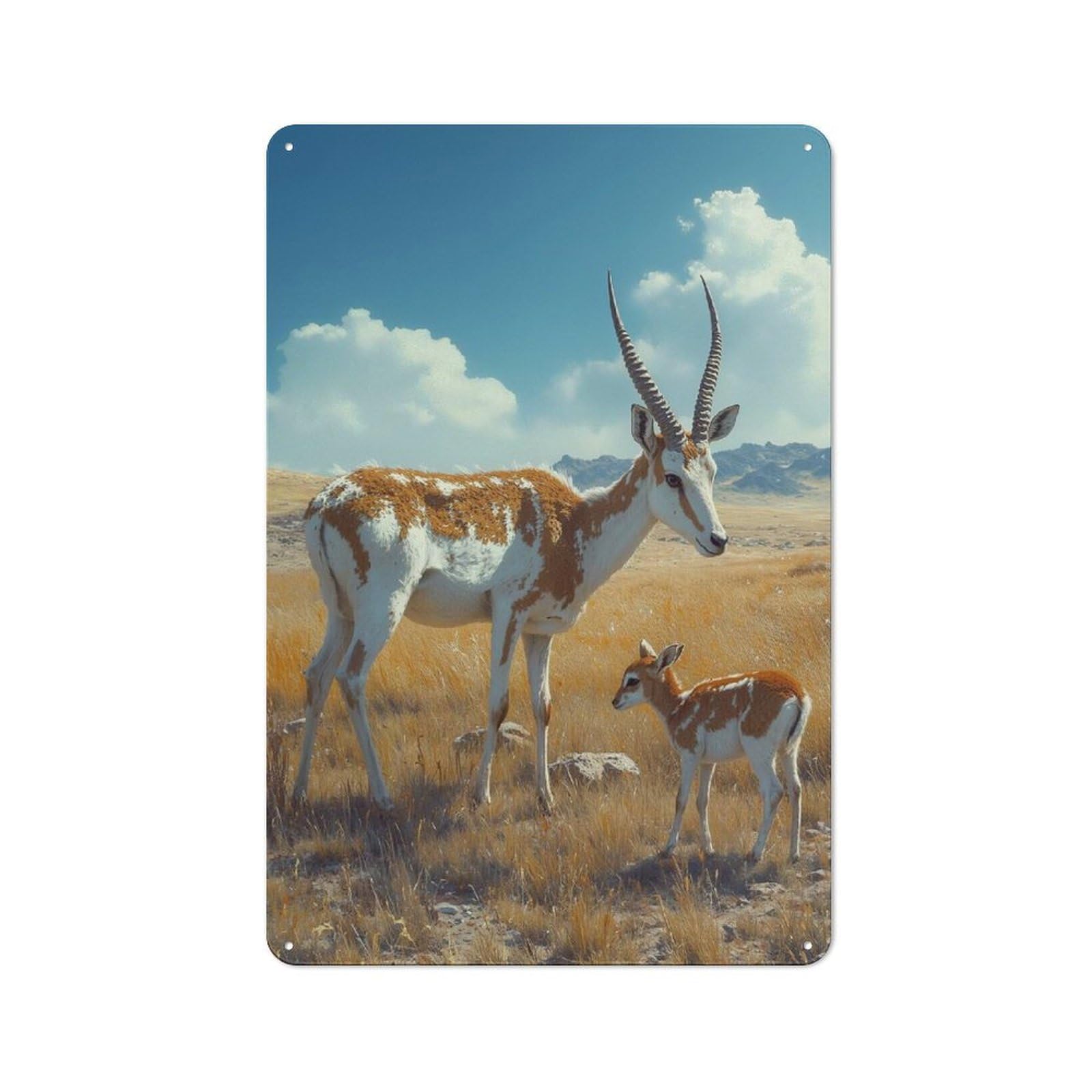 Junmoney Style-17 For Living Room Or Hallway, Mother And Baby Addax Antelope Vintage Metal Plaque 30X20cm, For Vintage Wall Decor Fans, For Metal Sign Collectors