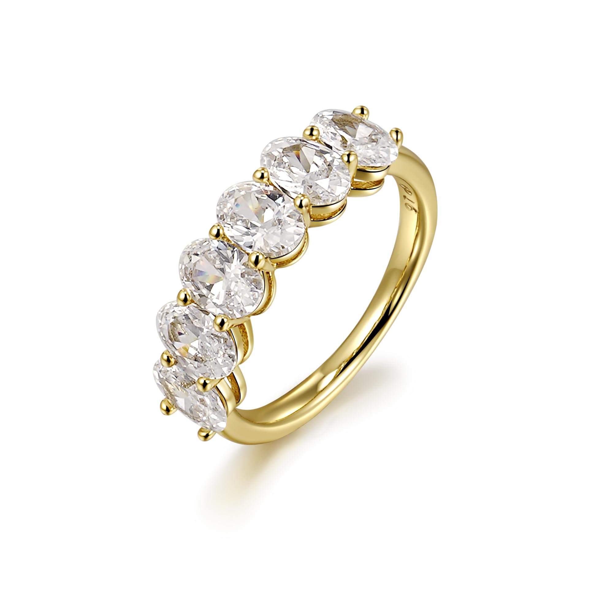 LUCA SMITH 0.5CT CZ Wedding Bands for Women 14K Gold Plated 6-Stone Oval Cut AAAAA Cubic Zirconia Simulated Diamond Stacka...