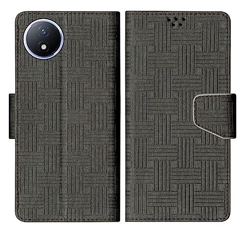 Image of SBMS Flip Cover Back Case Cover for Vivo Y02 with Magnatic Closure | Inbuilt Stand | Card & Money Pocket (Mat Black)