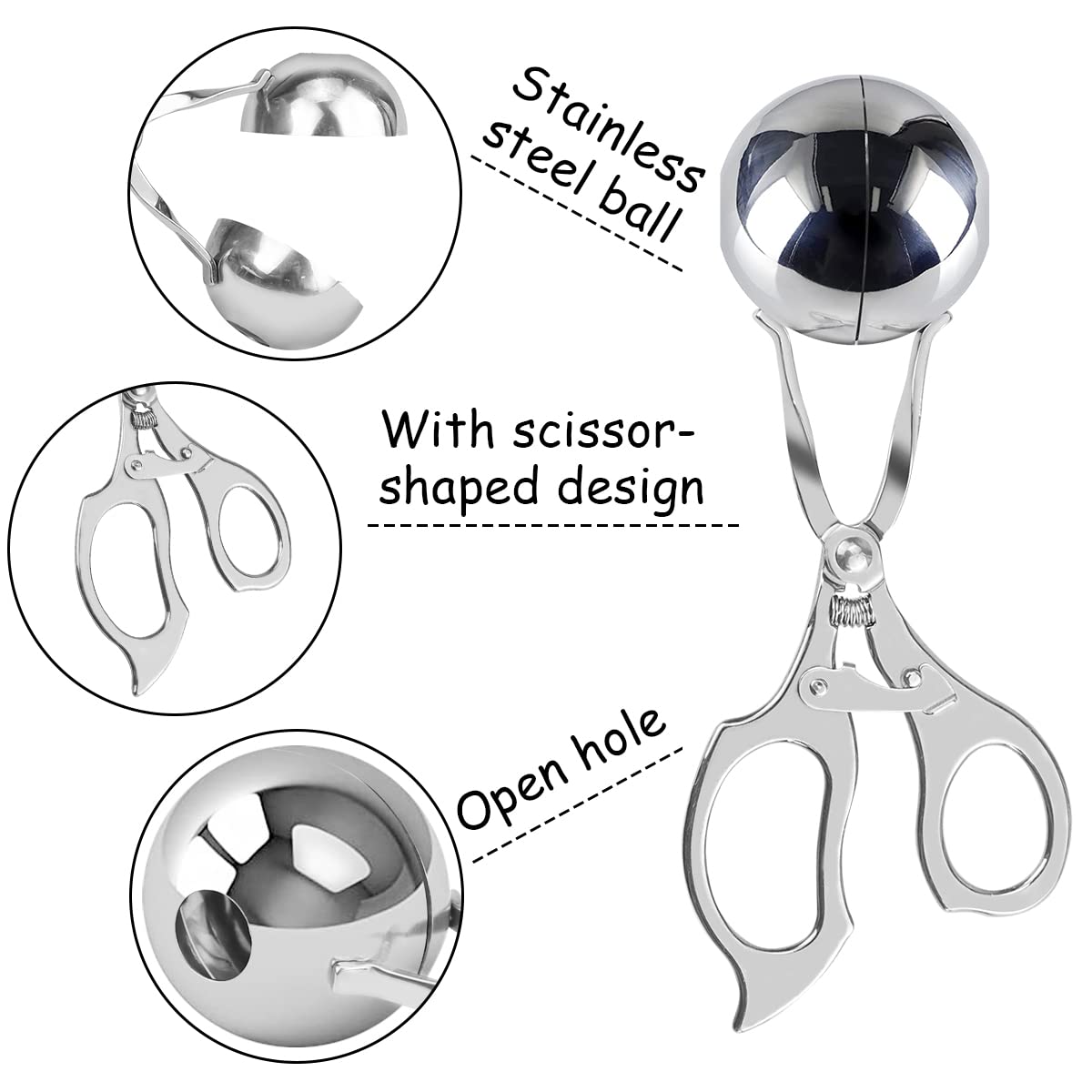 DOERDO Meat Ballers Non Stick Stainless Steel Ice Cream Scoop Rice Ball Meatball Maker Kitchen Tools, 3.5CM - Image 3