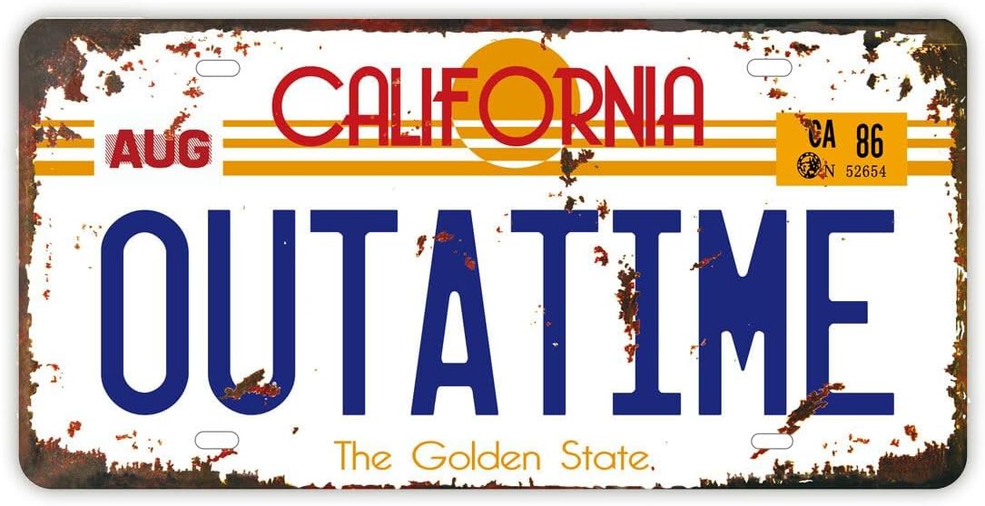 Outatime License Plate Memorabilia, Stamped Car Plate Replica, Movie Prop Vanity Number Tag, 12x6 inch