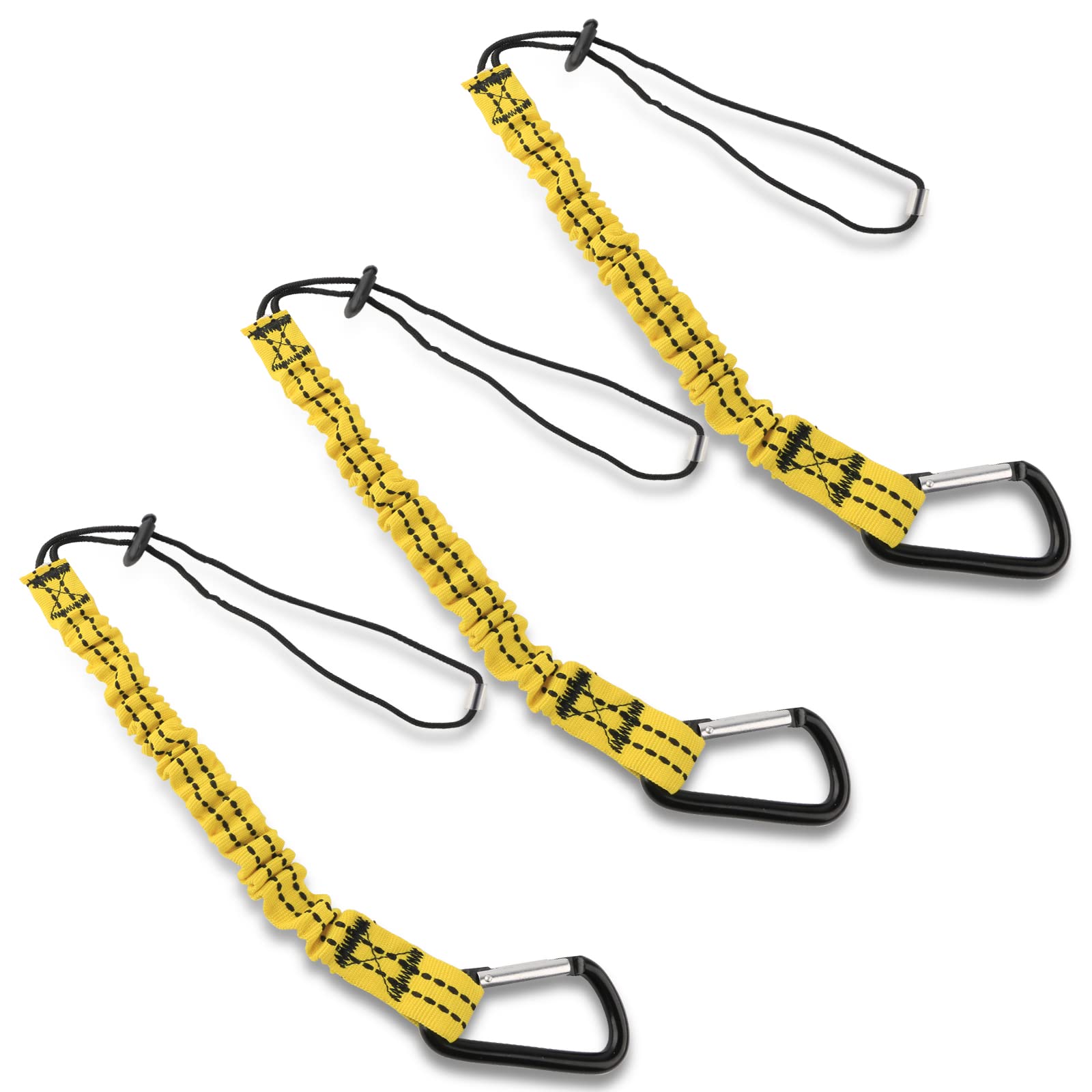 Tool Lanyard, Quick Release Shock Absorbing Safety Tool Leash Retractable Bungee Cord with Carabiner Clip and Adjustable Loop End, 15 Ib Working Limit Fall Protection Equipment