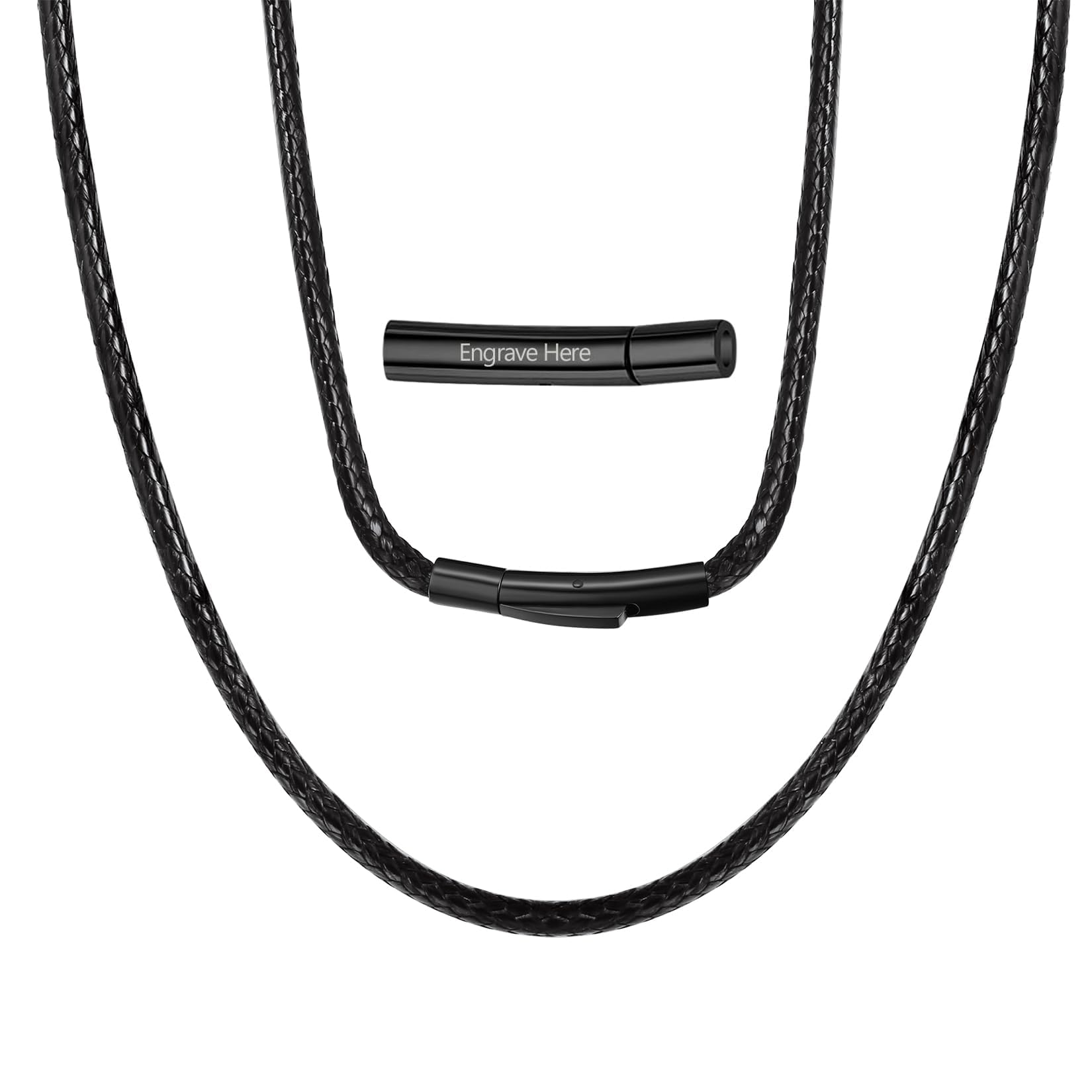 ChainsPro Men Waterproof Braided Leather Necklace Wax Rope Chain, Customize Available, 2/3mm Width, With Snap Clasp, 16”18" 20" 22" 24" 26" 28" 30"-Send Gift Box