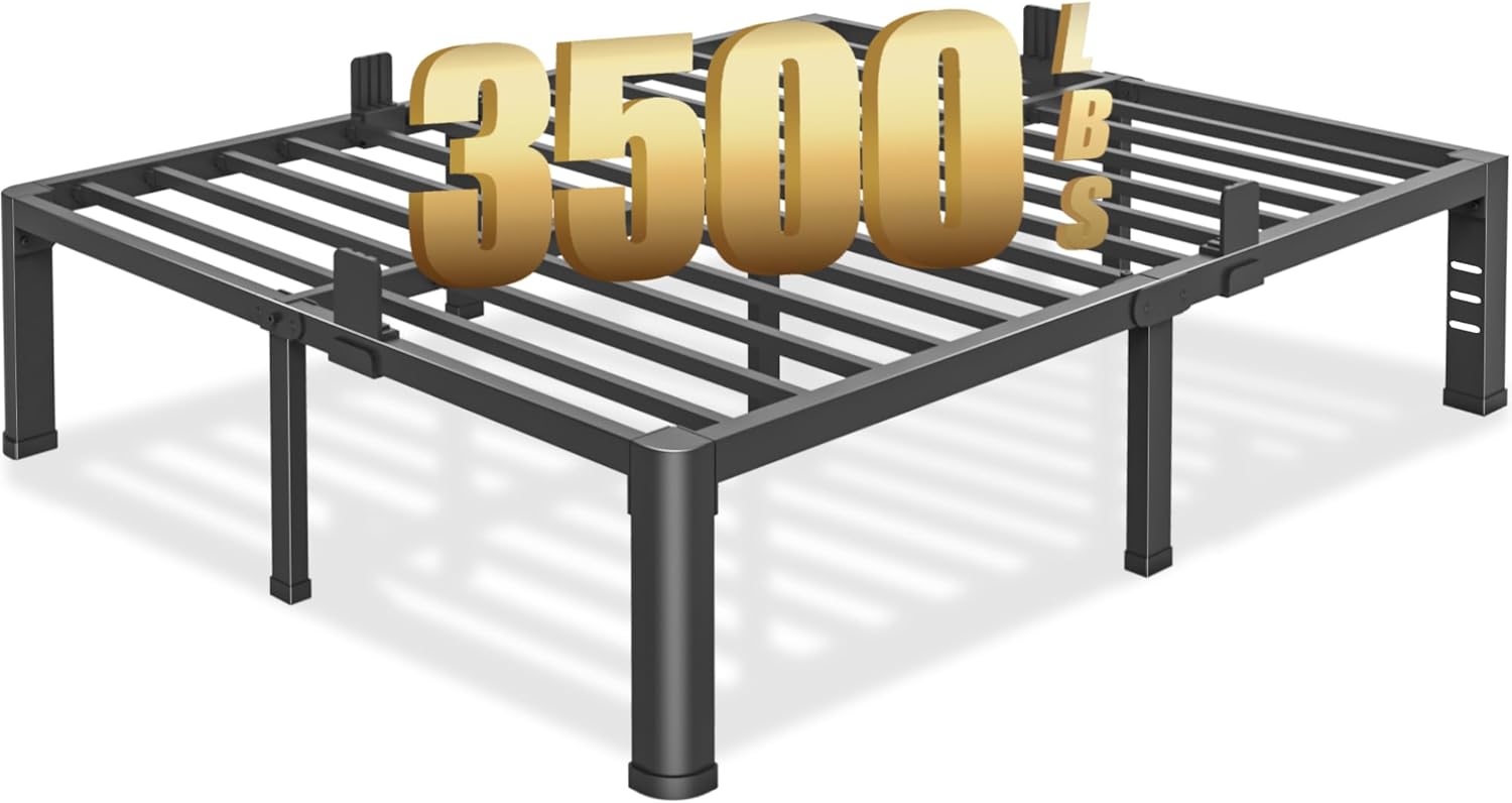 16 inch Full Size Bed Frame with Round Corner Legs and Headboard Hole Mattress Slide Stopper 3500 lbs Heavy Duty Metal Platform,Steel Slat Support,No Box Spring Needed,Easy Assembly,Noise Free Full 16 inch(Headboard Compatible)