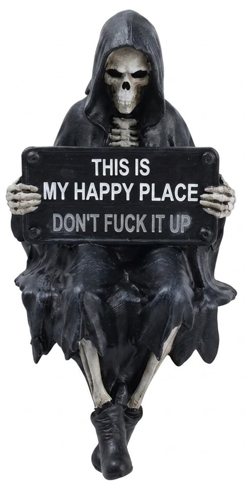 This is My Happy Place Skeleton Bookshelf Decor,Gothic Dark Fantasy Statue