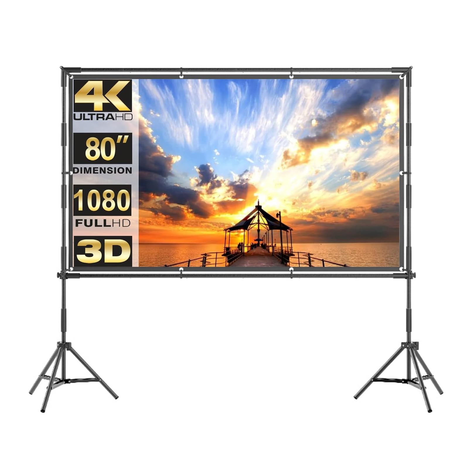 Schermo per Proiettore con Supporto, Telo per Proiettore Portatile da 84-150 Pollici per Interni/Esterni con Borsa, Ultra 4K 16:9 FHD Schermo Proiezione(100inch)