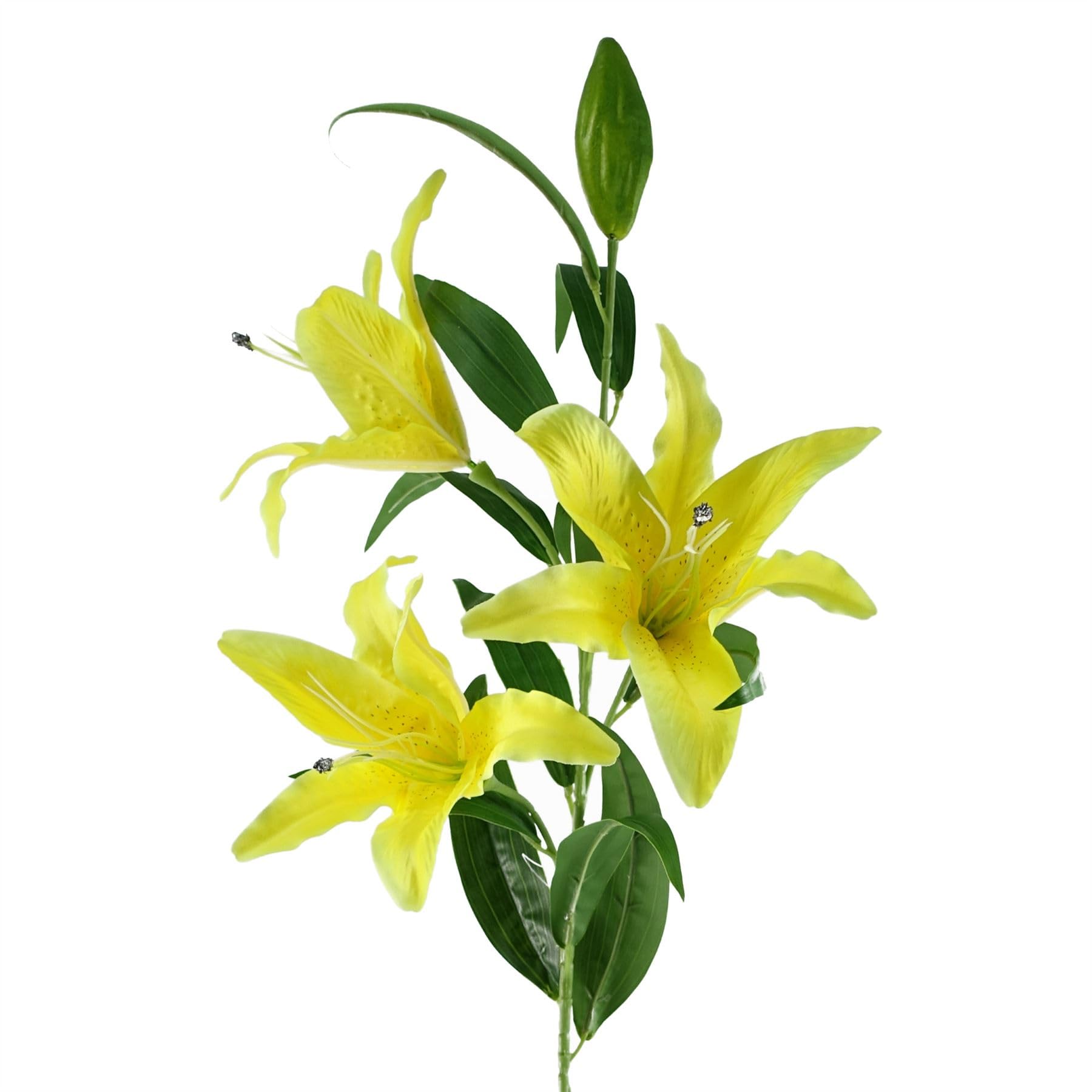 Leaf Artificial 100Cm Large Yellow Lily Stem3 Flowers from B&Q