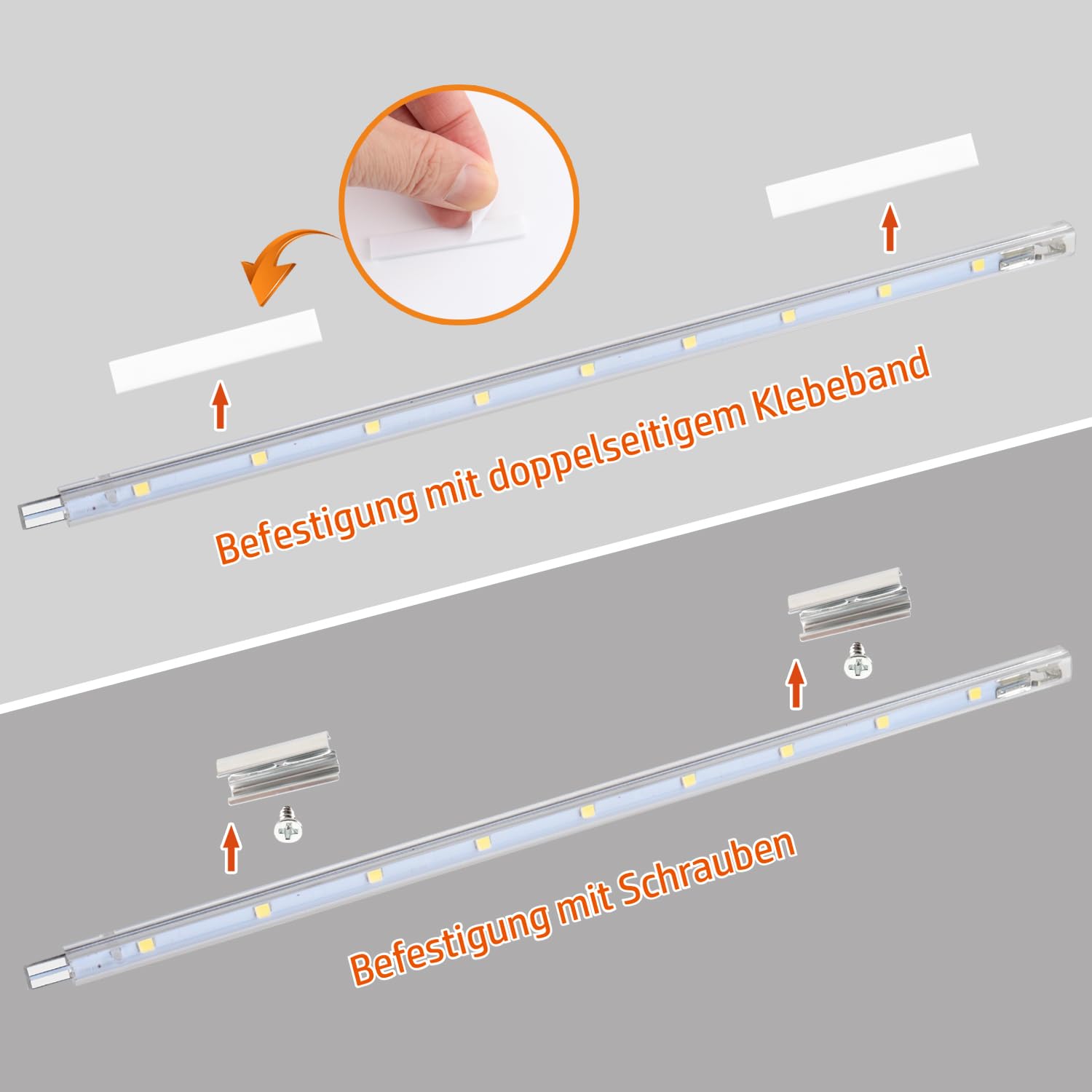 da LIGHT Lampa podszafkowa LED z przełącznikiem, 8,5 W, 760 lm, 6000 K, zimna biel, listwa świetlna, lampa kuchenna, oświetlenie witryn, oświetlenie szafy z paskami 6 x 26 cm, do kuchni, szafy,