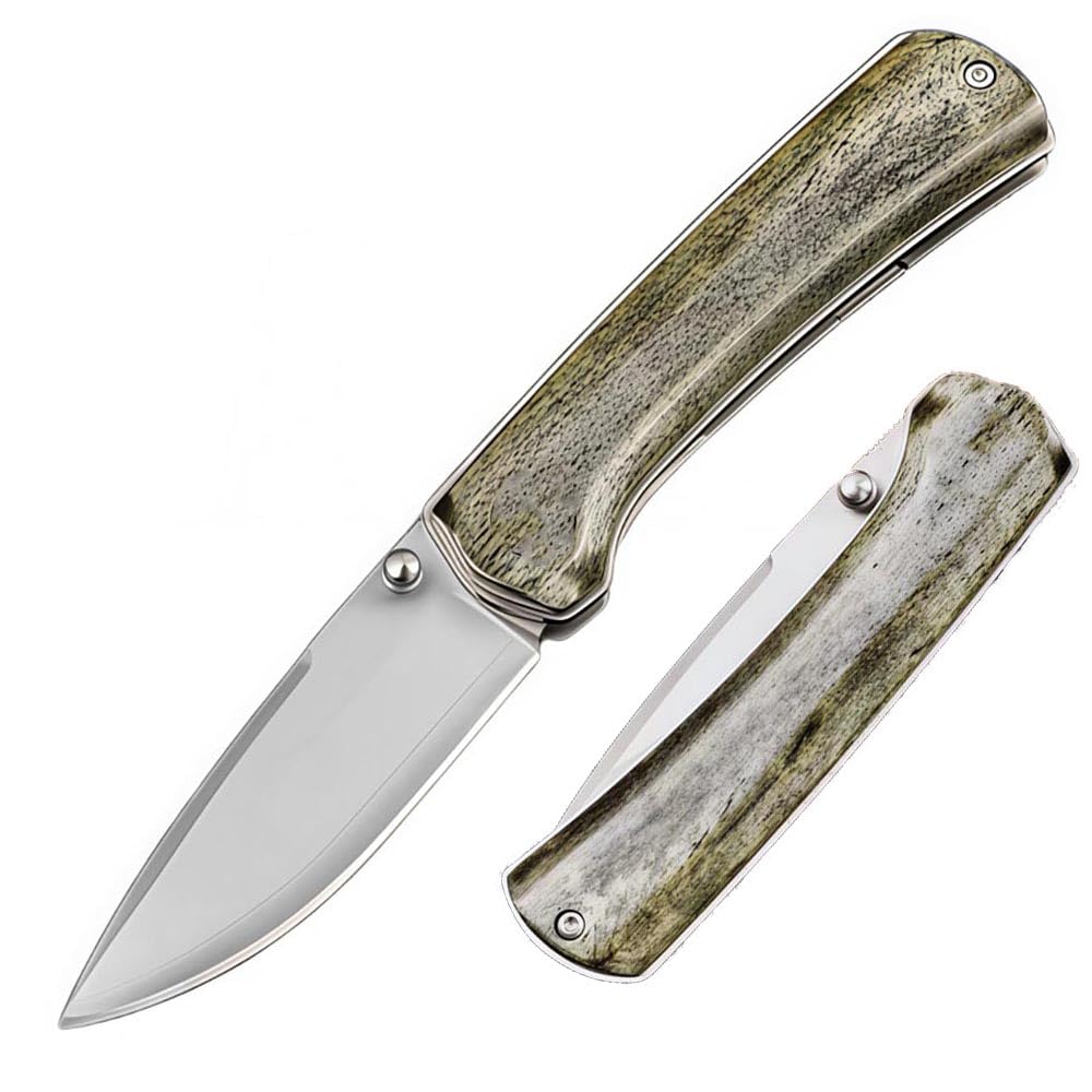 Klappmesser 6.9" Taschenmesser klein Aus Edelstahl & Knochen Porzellan, edc Drop Point klinge messer, Outdoor messer survival jagdmesser,flipper messer tanto,verbundstahl sld-magic,Geschenk für Männer