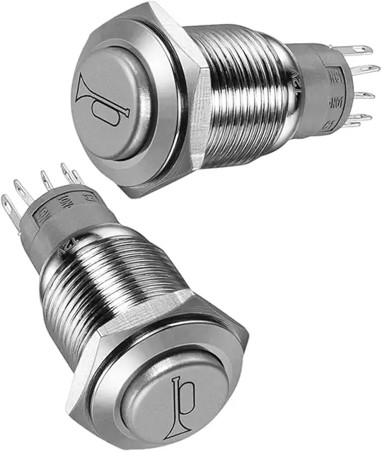 Imagen relacionada con CRILSTYLEO Interruptor De Botón Pulsador Momentáneo Impermeable De 16mm Con Pre Cableado Ideal Para Coches y Camiones Metal Resistente y Fácil Instalación