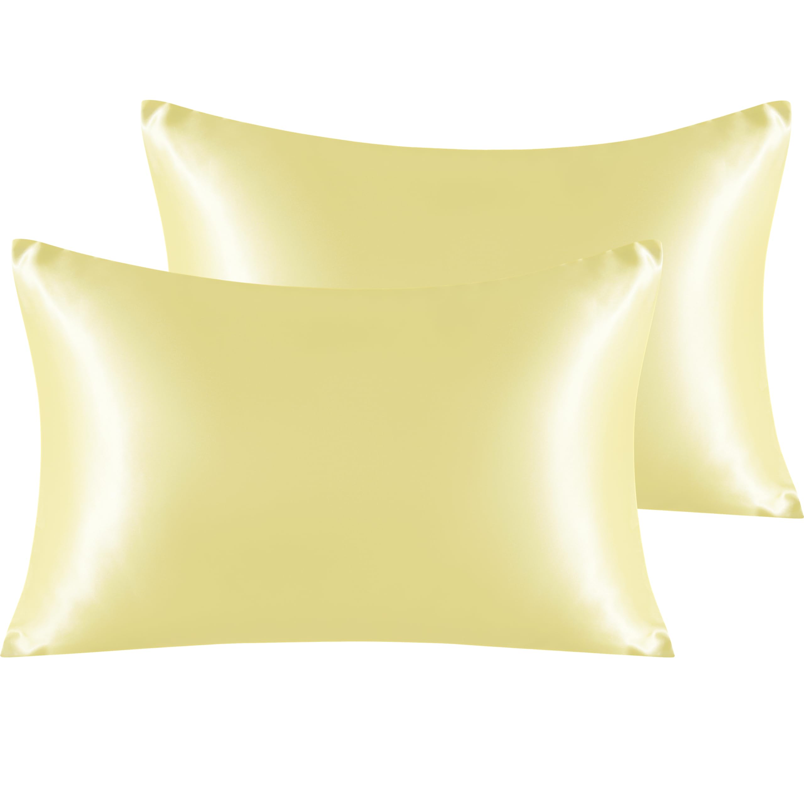 NTBAY 2 Pack Satin Queen Pillowcases for Hair and Skin, Luxurious and Silky Pillow Cases with Envelope Closure, 20x30 Inches, Light Yellow