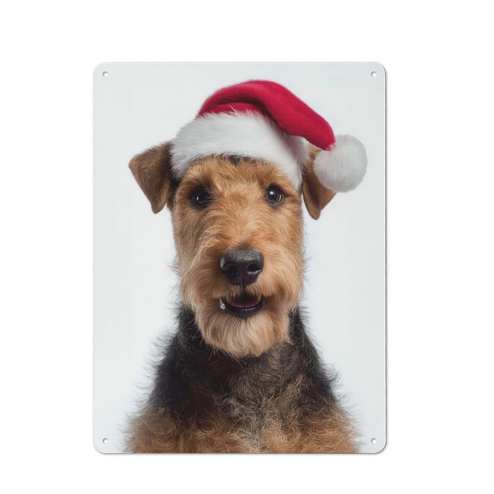 Junmoney Welsh Terrier Dog With Santa Hat Portrait Vintage Tin Sign 40X30cm With For Garage Wall, For Kitchen And Home Bar Decor, For Living Room And Hallway Decor