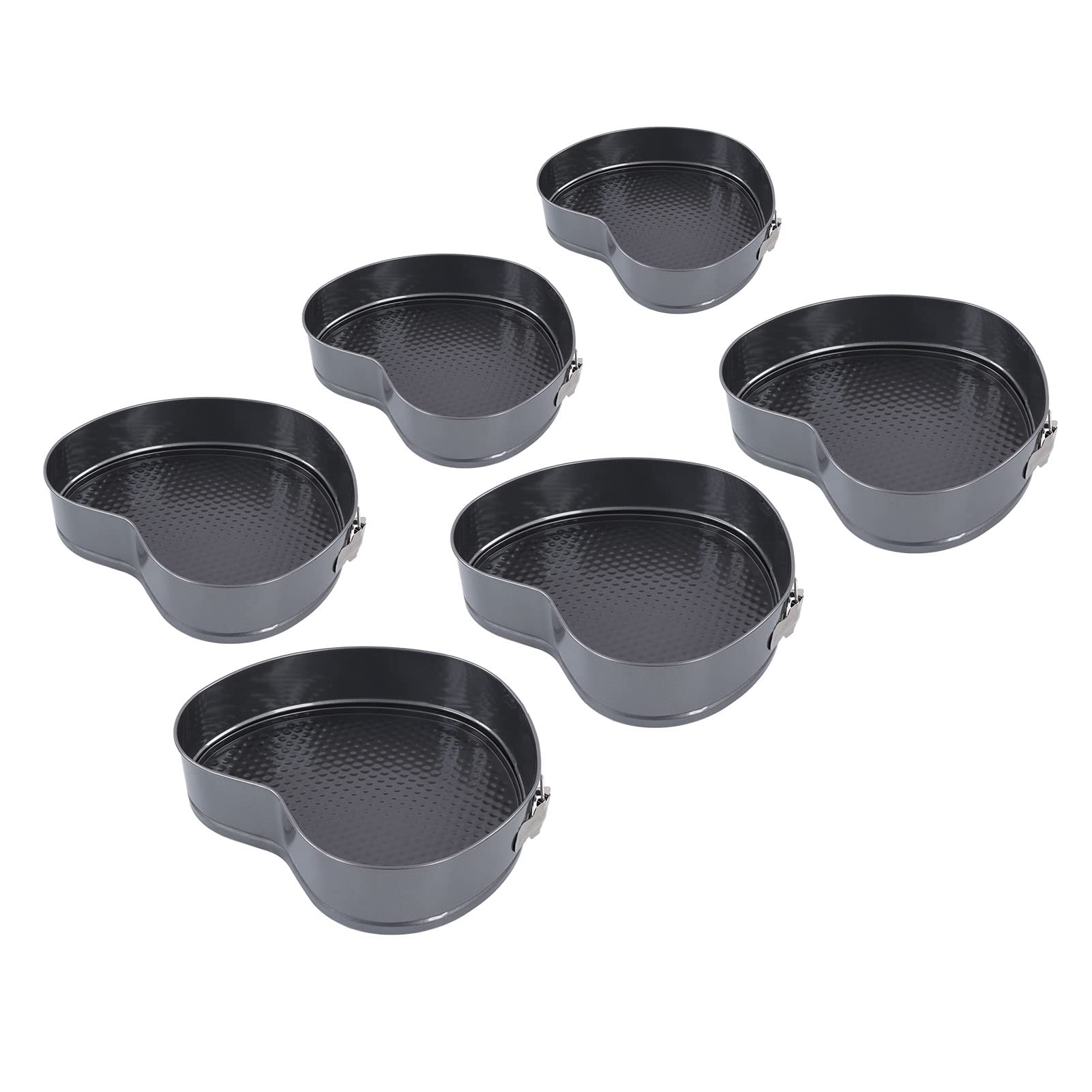 Juego de Moldes para Hornear Antiadherentes en Forma de Corazón, 6 Piezas con Hebilla de Resorte para Pasteles y Postres Perfectos, Acero Inoxidable Negro