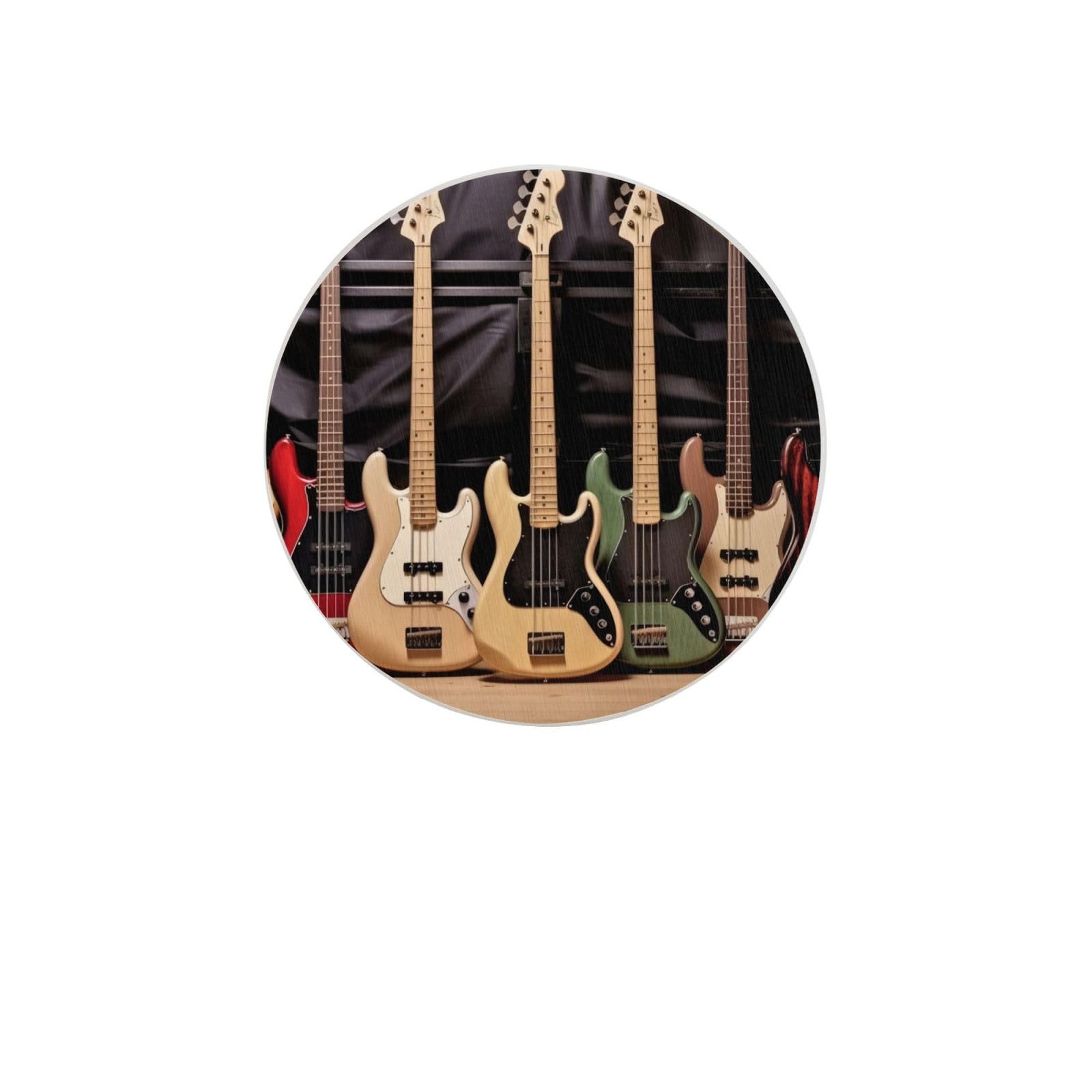 Guitar Bass Music Musical Instruments Absorbent Drink Coasters Diatomaceous Round Coaster 4 Inch Reusable Cup Coasters Set 4pc