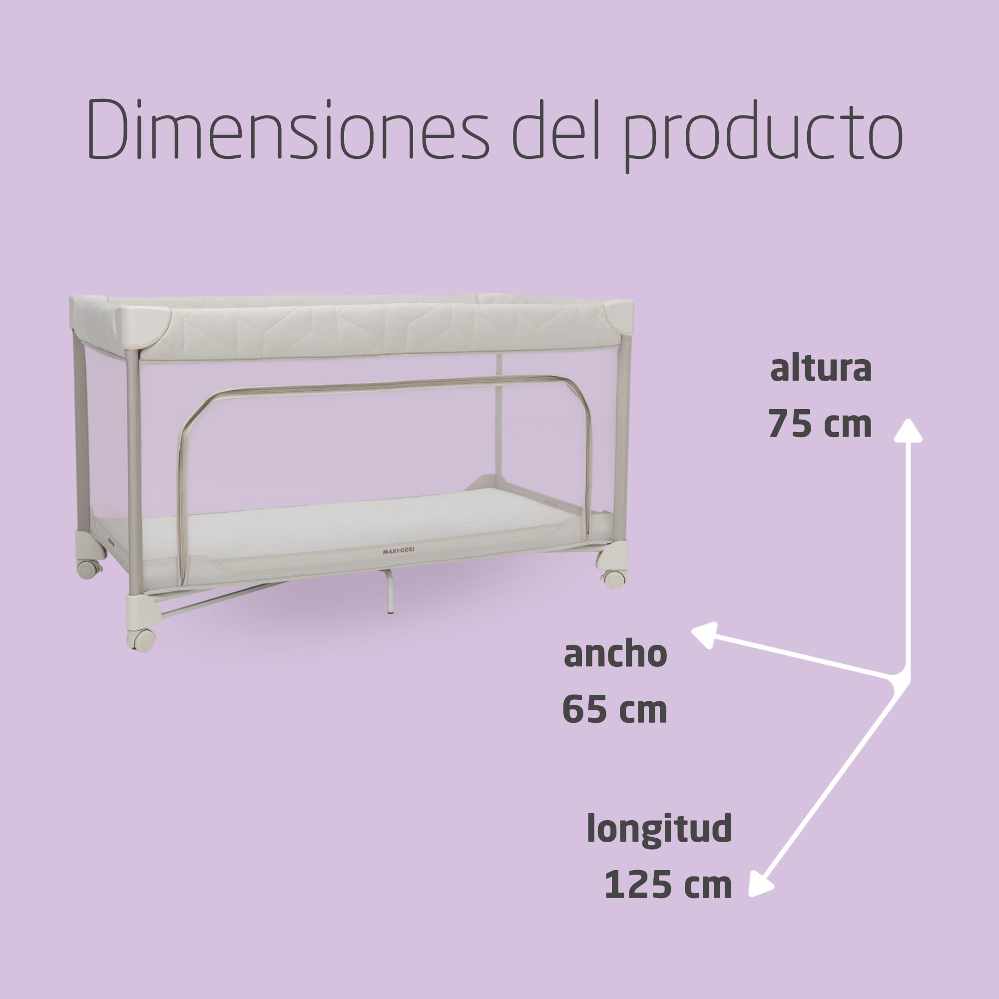 Maxi-Cosi Merlin, Cuna de viaje bebe y área de juegos 2 en 1, 0-4 años, hasta 18 kg, Cuna bebé portátil, Plegado en 1 segundo, Colchón CloudCore 120x60 cm, Ventana lateral, 4 ruedas, Elegance Beige