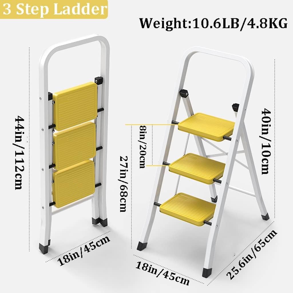 Telescoping Extension Ladder, Wide Pedal Ladder,Yellow Step Ladder 3 Step Folding,Small Ladder Ladder Folding Step Stool with Wide Pedal Lightweigh Portable Ladders for Home (Color