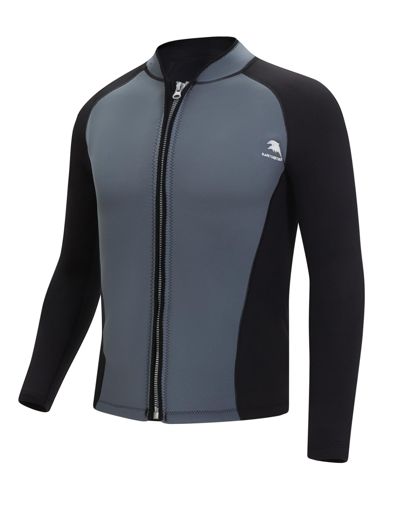 dPois Mens 2mm Neoprene Wetsuit Top Double Layer Thermal Bathing Suit Swim Jacket for Diving Surfing Dark Gray&Black L