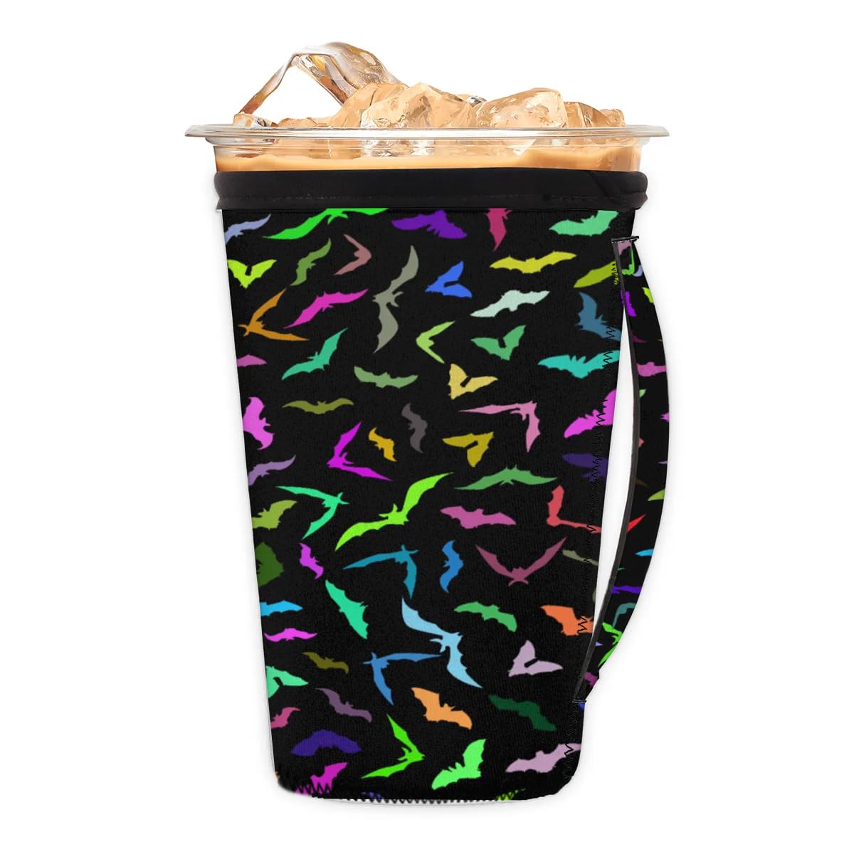 Bat Silhouette Color M Reusable Iced Insulator Coffee Sleeves Neoprene Insulated Sleeves With Handle Coffee Sleeves for Iced Coffee Cups Drinks