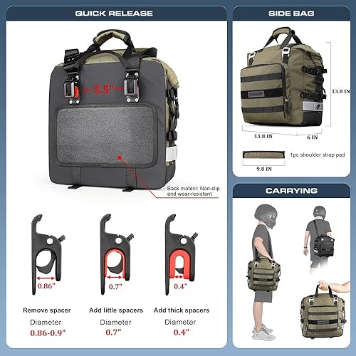 Miniatura 2 de Rhinowalk Alforja para motocicleta, impermeable, para motor, de liberación rápida, 20 litros, se adapta a la mayoría de los bastidores de