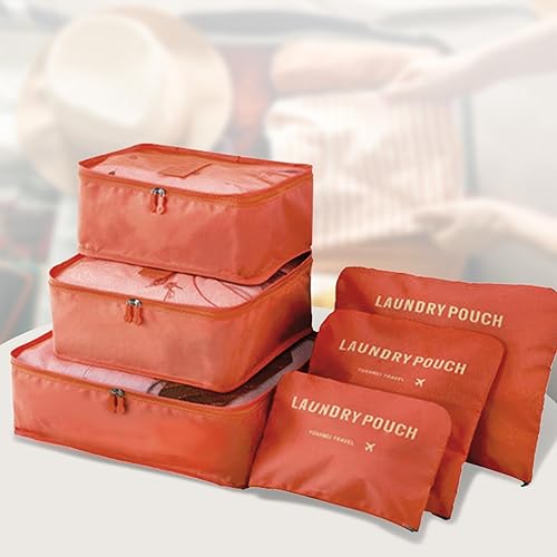 Juego de 6 cubos de equipaje esenciales de viaje para equipaje de mano, organizadores de equipaje, maleta, accesorios de viaje (naranja)