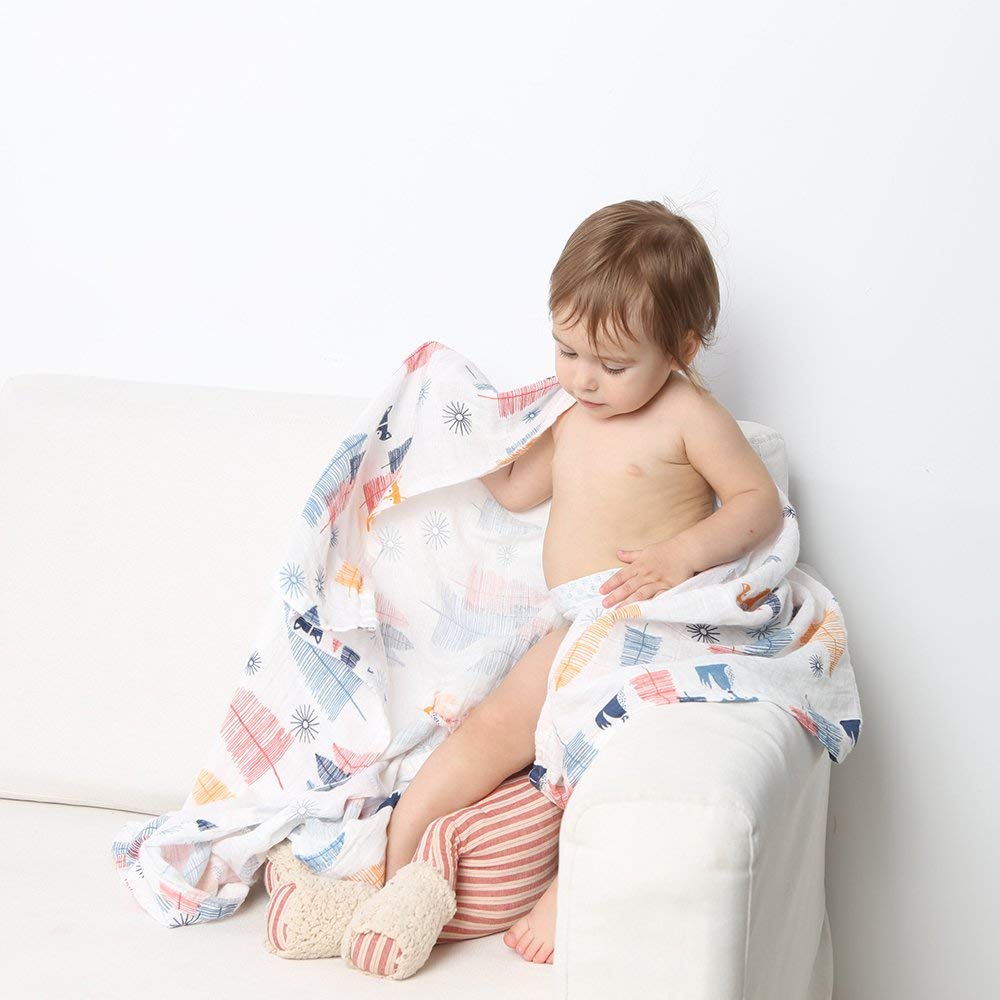 Bambino Swaddle Coperta mussola, 47x47 (3 Pack)"Fox & Deer & Girafe Stampa" Organic mussola di cotone Copertina per per i ragazzi e le ragazze, panni del Burp & Passeggino Copertina