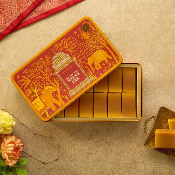 ANAND Mysore Pak - Special Pure Ghee Mysore Pak Soft Melt in Mouth Indian Sweets Mithai Box, Exclusive Sweets Gift Box for Any Occasion (500 gm)