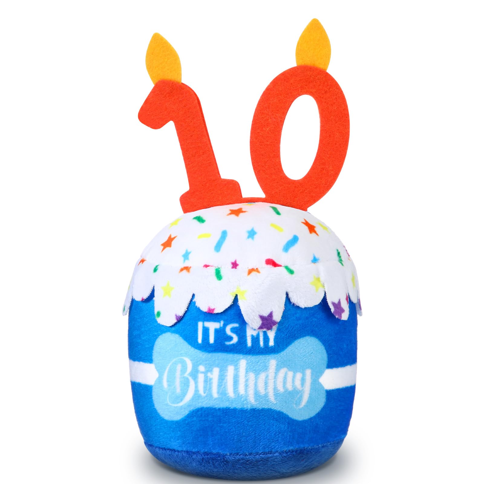 Dansydaisy Dog 10th Birthday Cake Toy Accessories for Girl Boy Gifts, Blue Squeaky Plush Toy for Dog Birthday Party Decor Favor for Large, Medium and Small Dogs