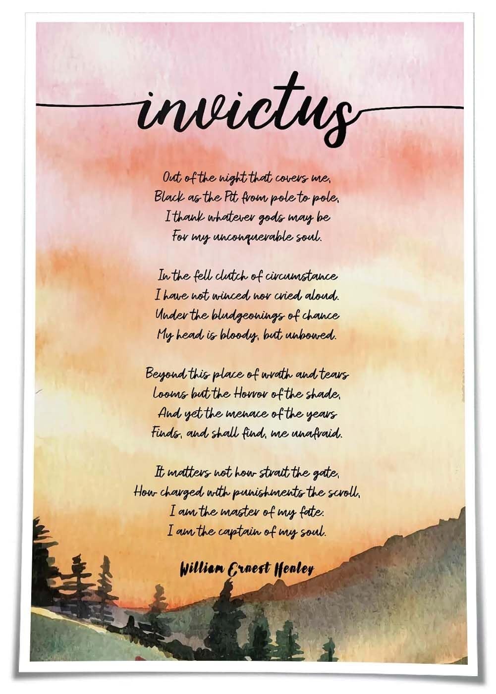 FNYUVNFAF William Ernest Henley Invictus Poem Full Text Inspirational Poetry Resilience Strength For Office Study Library Motivation Decor