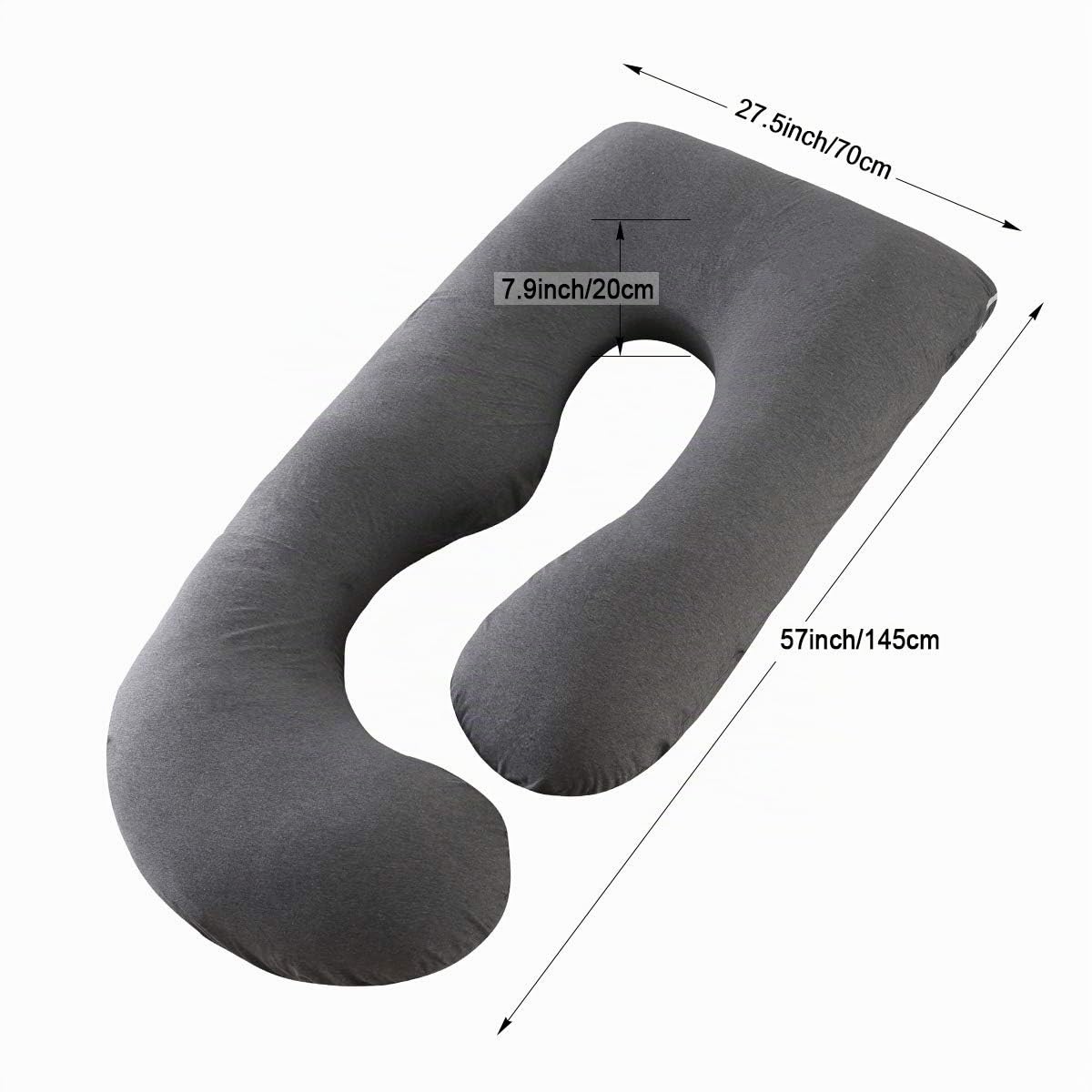 SHANNA Almohada embarazada dormir, Almohada lactancia de cuerpo completo, actualización grande en forma de U y soporte de maternidad con funda de terciopelo reemplazable (Gris Negro -Algodón Tejido)