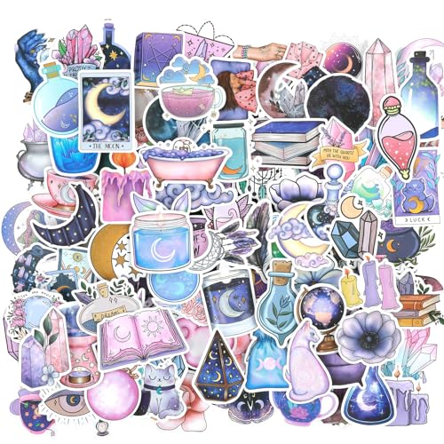 Ouligay 100 Stück Vintage Sticker Hexe Aufkleber Sticker Aesthetic Mond Aufkleber für Scrapbooking Magie Wasserfest Graffiti Aufkleber für Erwachsene, Kinder,Teenager