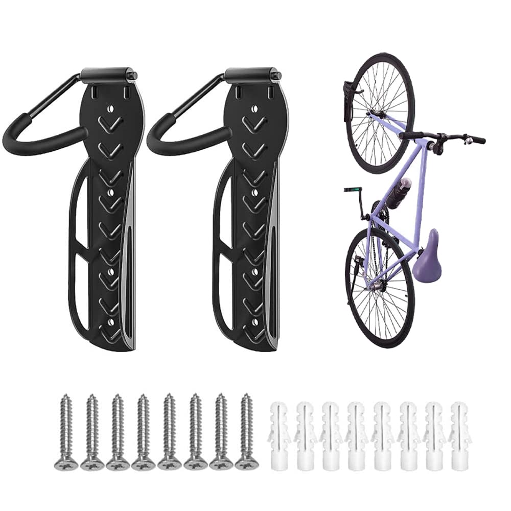 TOMVAES Bike Rack Garage Wall Mount Bike Hanger 2-Pack Bicycles Holder Bike Hook System for Garage, Indoor, Shed, Home, Easy to Install and Safe-Holds up to 30kg with Screws