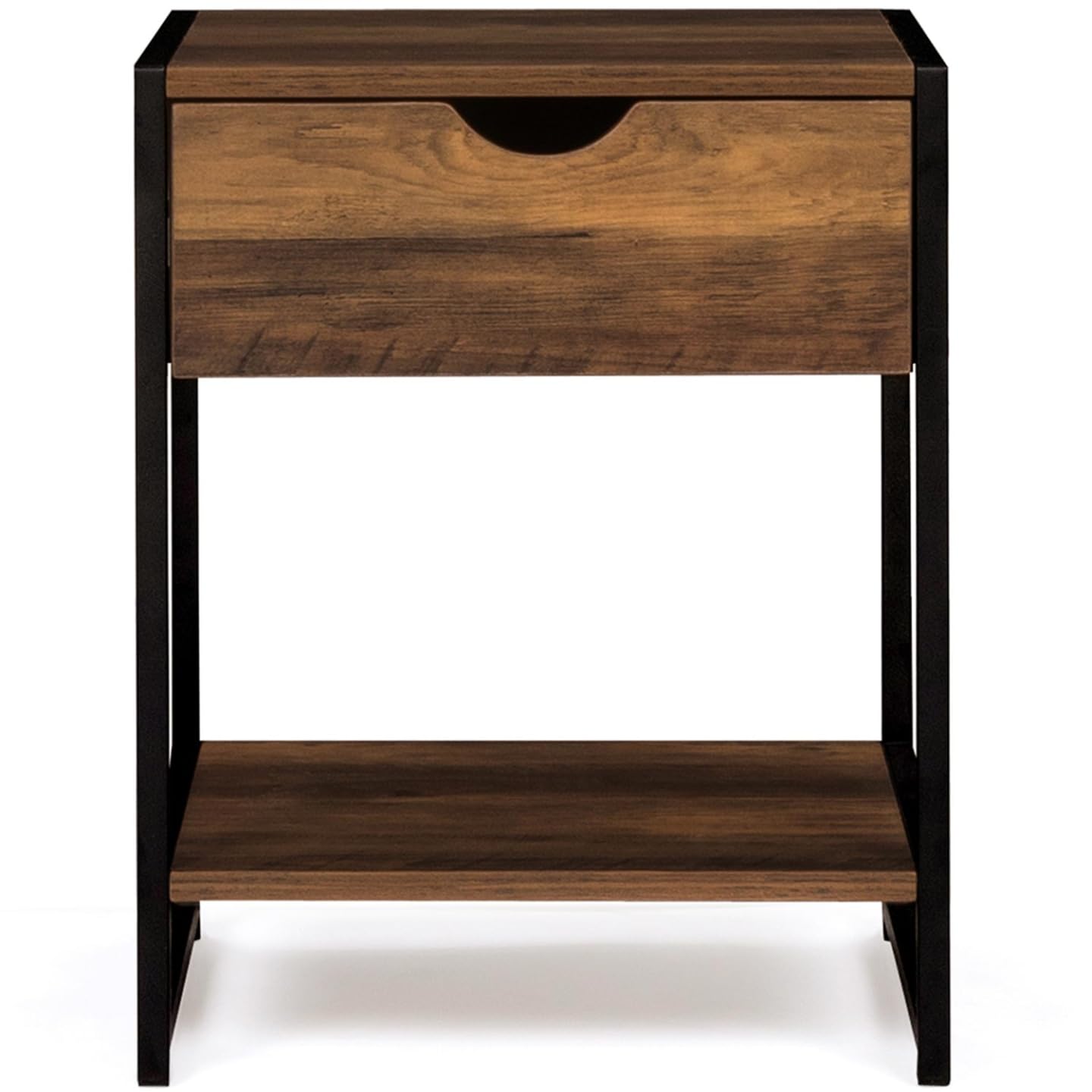 IDMarket - Lot de 2 Tables de Chevet Hawkins 1 tiroir avec Tablette Bois foncé Design Industriel