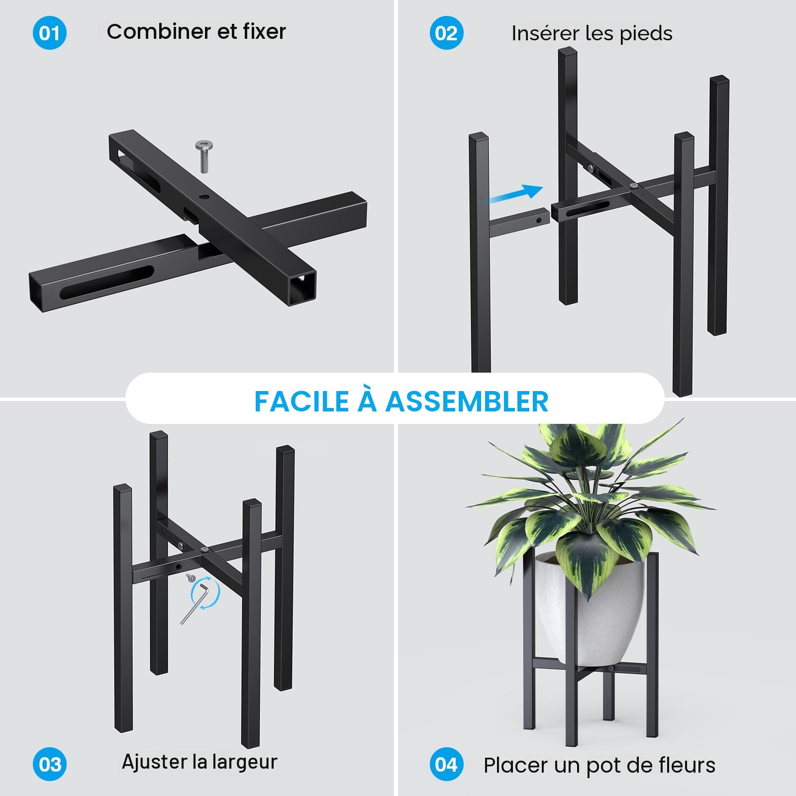 STLOVe Support à Plantes en Métal Dans Un Style Simple Convient aux Intérieurs/Extérieurs, Largeur Réglable Jardin Étagère à Fleurs, Balcons Tabouret Plante-1Pcs(Sauf pour Les Plante et Pots Fleur)