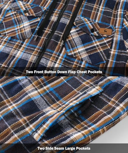 Image of V VALANCH Men's Flannel Shirt Jacket with Hood Fleece Lined Plaid Jacket Zip Up Winter Warm Coat