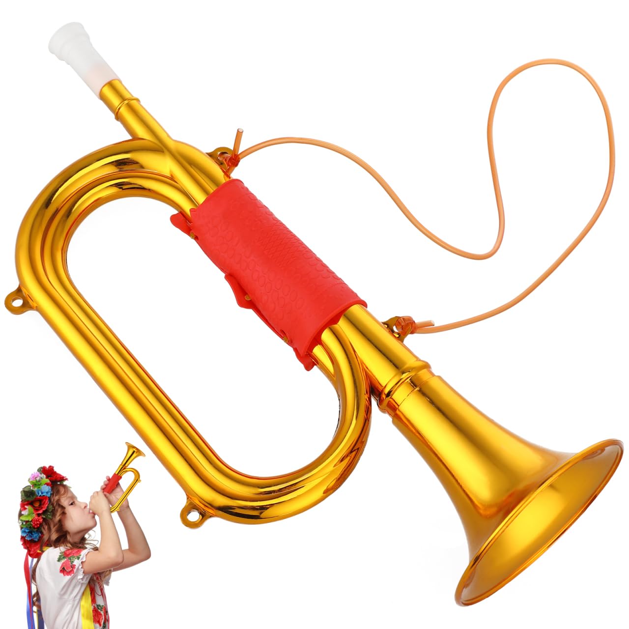 Hemobllo Toy Trumpet for Kids, Plastic Bugle Horn Musical Instrument for Toddlers, Golden Stage Performance Prop for School Play, Soldier Costume Accessory, Interactive Noisemaker for Parties (1 Pcs)