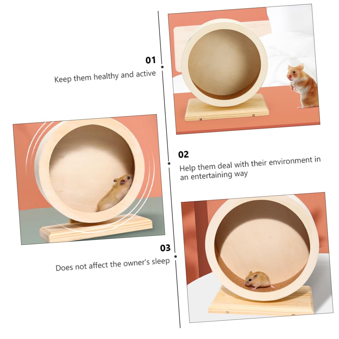 Roue d'exercice Silencieuse en Bois pour Hamster Beige
