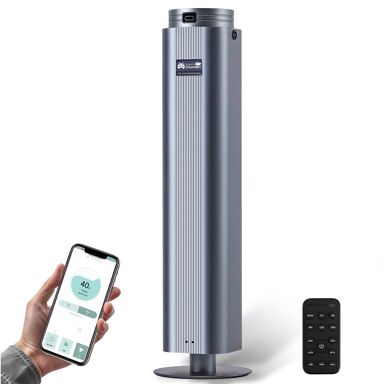 Mxmoonant Difusor de Aceite Esencial sin Aguacon con Niebla Fría, Que Cubre 2000m³, Botella de Aceite de 500ml, App y Remoto Control, Industrial, para Hotelaria, Restaurante, Gimnasios | App/mando a distancia, 2000 m³, detección de aceites esenciales, par