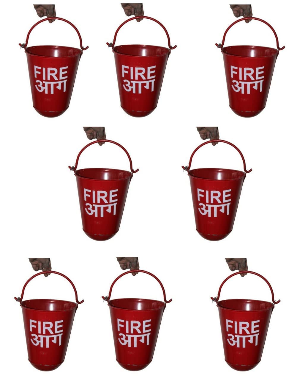 Premium Alloy Steel Iron Fire Bucket 9L | Safety Fire Bucket for Fireplace, Burning Wood, Indoor Outdoor Ashes,Sand Carrier Container|Strong Build Quality (Red, Pack of 8)